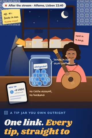 USDC Tip Jar, first screen of the live demo